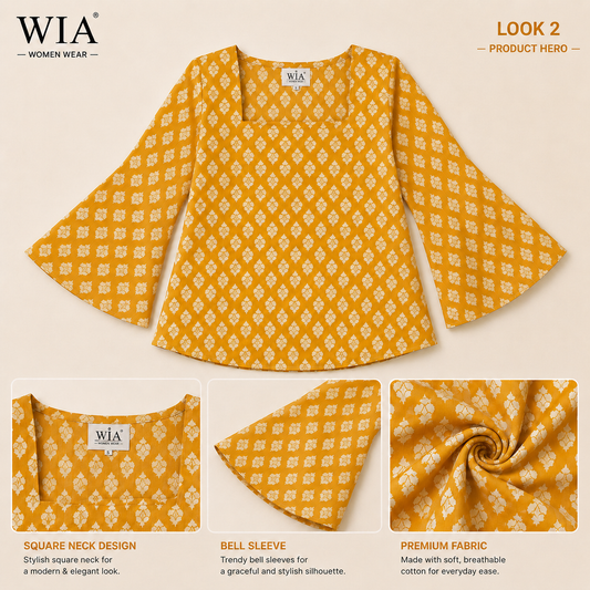 Women's Printed Cotton Bell Sleeve Top
