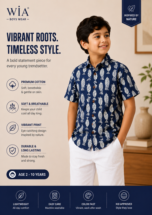 Boys Premium Cotton Printed Shirt | Blue |