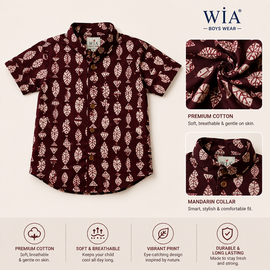 Boys Premium Cotton Printed Shirt | Maroon |