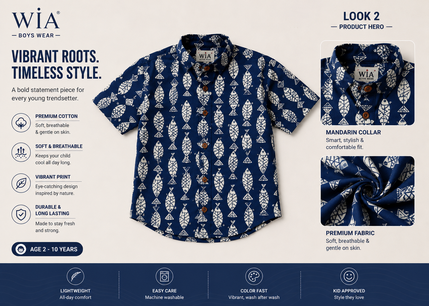 Boys Premium Cotton Printed Shirt | Blue |